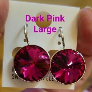 NEW!‎ Swarovski Element Round dark Pink Round leverback Earrings. Wedding. Party